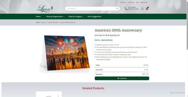 Security scan screenshot of https://www.lynncard.com/patriotic-customized-cards/pat-9c