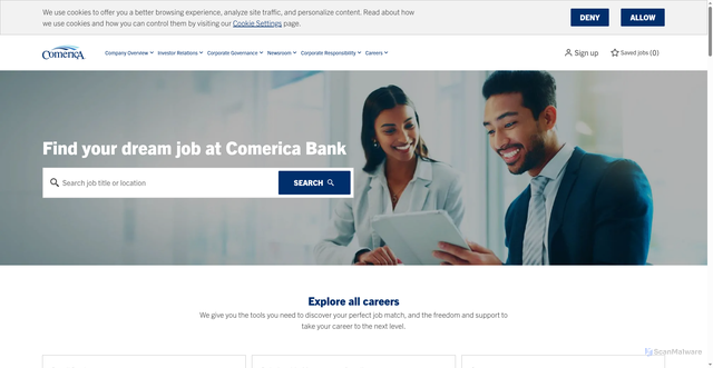 Security scan screenshot of https://careers.comerica.com/us/en/