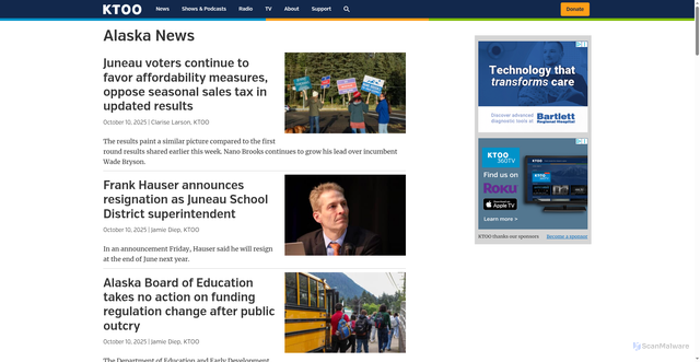 Security scan screenshot of https://www.ktoo.org/alaska-news/