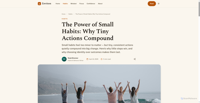 Security scan screenshot of https://zavrixon.pages.dev/the-power-of-small-habits/
