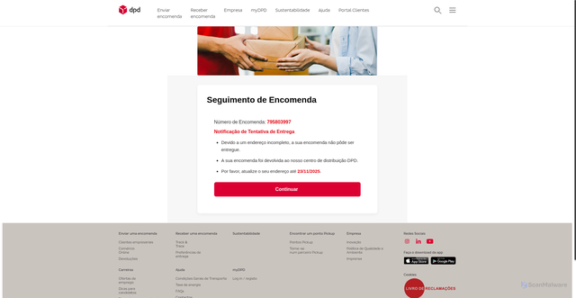 Security scan screenshot of https://dpd-ptrrse.cfd/