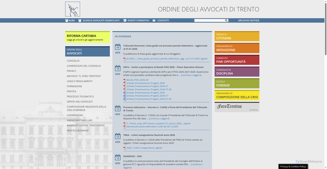 Security scan screenshot of https://www.ordineavvocatitrento.it/