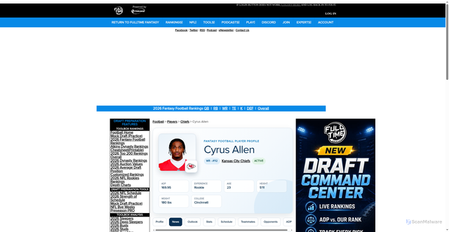 Security scan screenshot of https://members.fftoolbox.com/profiles/profile_display.cfm?player_id=17518&show=news