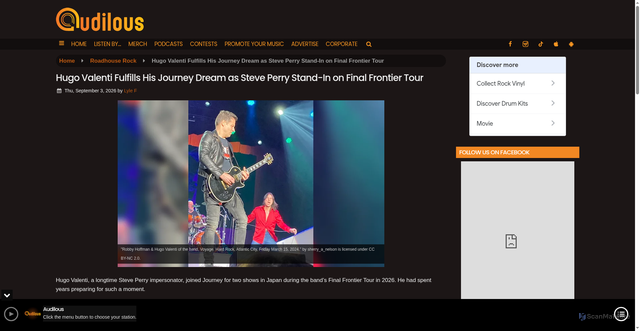 Security scan screenshot of https://www.audilous.com/roadhouse-rock/hugo-valenti-fulfills-his-journey-dream-as-steve-perry-stand-in-on-final-frontier-tour/