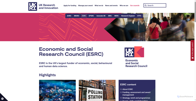 Security scan screenshot of https://www.ukri.org/councils/esrc/