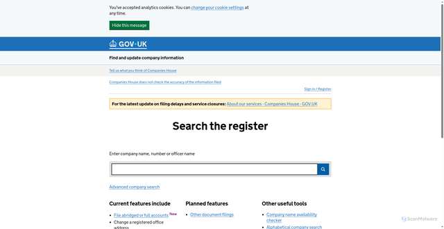 Security scan screenshot of https://beta.companieshouse.gov.uk