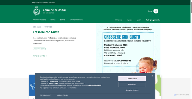 Security scan screenshot of https://www.comune.onifai.nu.it/