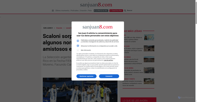 Security scan screenshot of https://www.sanjuan8.com/ovacion/scaloni-sorprendio-algunos-nombres-los-amistosos-eeuu-n1483692
