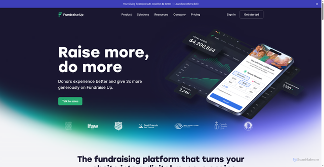 Security scan screenshot of https://fundraiseup.com/