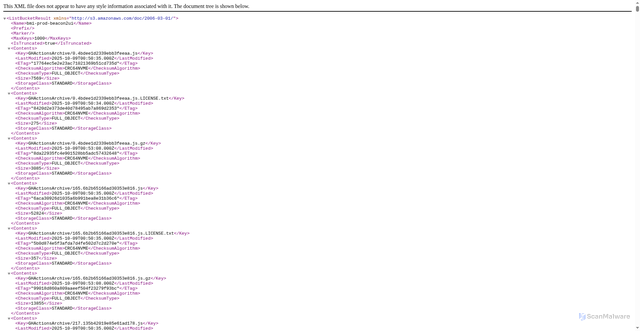 Security scan screenshot of https://bmi-prod-beacon2ui.s3.amazonaws.com