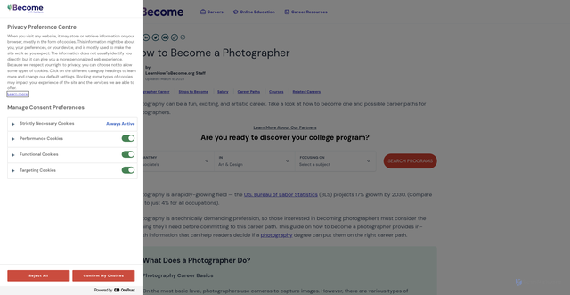 Security scan screenshot of https://www.learnhowtobecome.org/photographer/