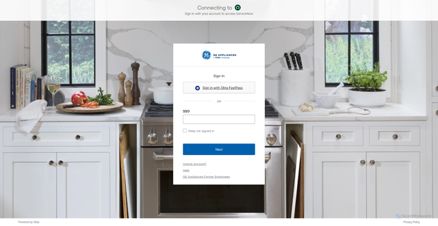 Security scan screenshot of geappliances.okta.com