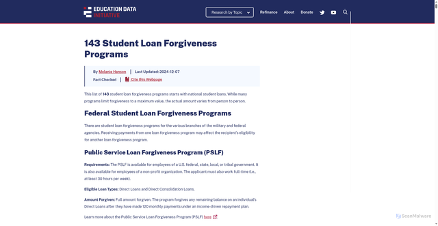 Security scan screenshot of https://educationdata.org/student-loan-forgiveness-programs