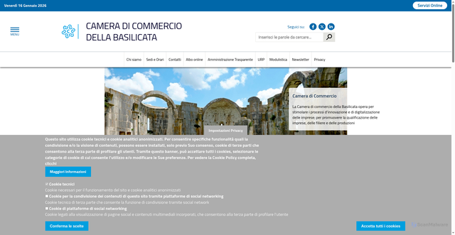 Security scan screenshot of https://www.basilicata.camcom.it/