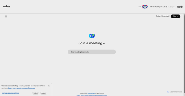 Security scan screenshot of https://my100bank.webex.com
