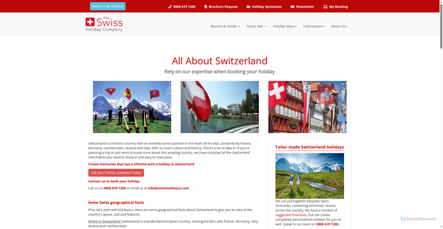 Security scan screenshot of https://www.swissholidayco.com/All-About-Switzerland