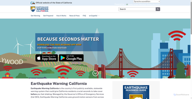 Security scan screenshot of https://www.earthquake.ca.gov/