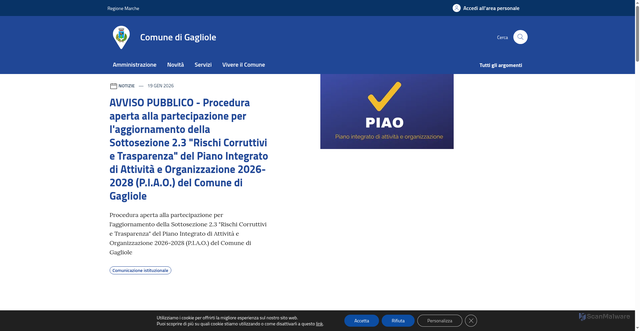 Security scan screenshot of https://www.comune.gagliole.mc.it/