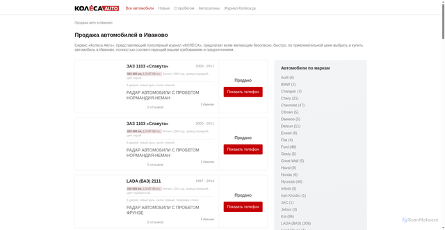 Security scan screenshot of https://ivanovo.kolesa.ru
