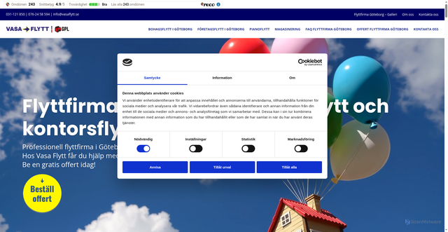 Security scan screenshot of https://vasaflytt.se