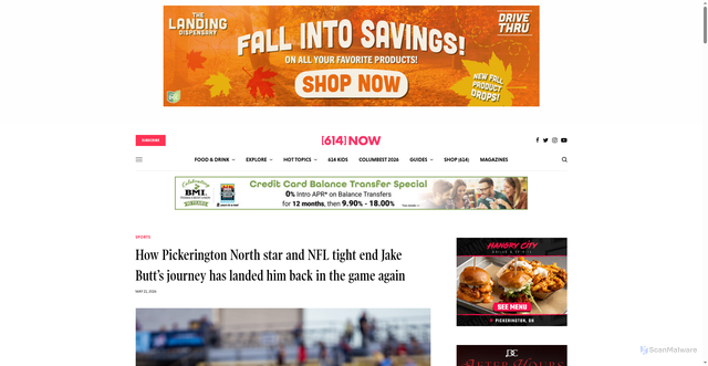 Security scan screenshot of https://614now.com/2026/sports-3/after-pickerington-north-star-and-nfl-tight-end-jake-butts-journey-has-landed-him-back-in-the-game-again