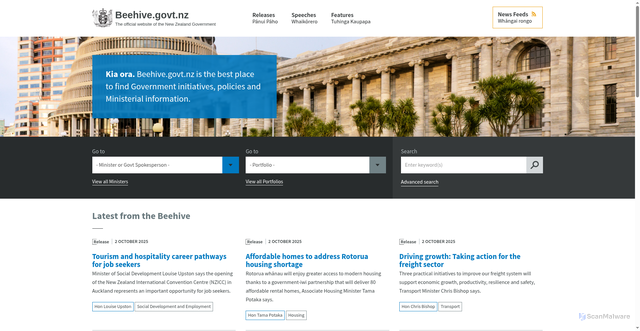 Security scan screenshot of https://www.beehive.govt.nz/