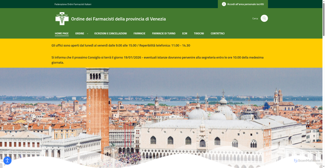 Security scan screenshot of https://www.ordinefarmacistivenezia.it/