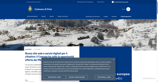 Security scan screenshot of https://www.comune.peio.tn.it/