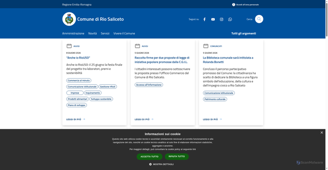 Security scan screenshot of https://www.comune.riosaliceto.re.it