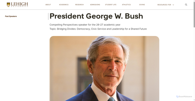 Security scan screenshot of https://www2.lehigh.edu/compelling-perspectives/president-george-w-bush