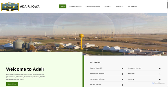 Security scan screenshot of https://adairia.gov/