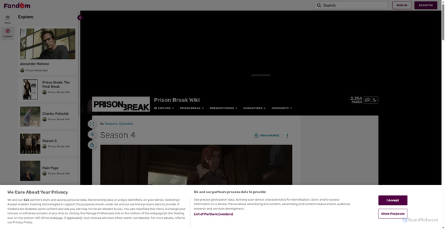 Security scan screenshot of https://prisonbreak.fandom.com/wiki/Season_4