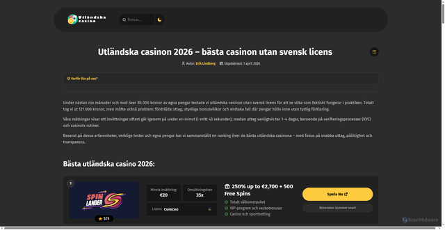 Security scan screenshot of https://xn--bstautlndskacasinon-gwbg.se