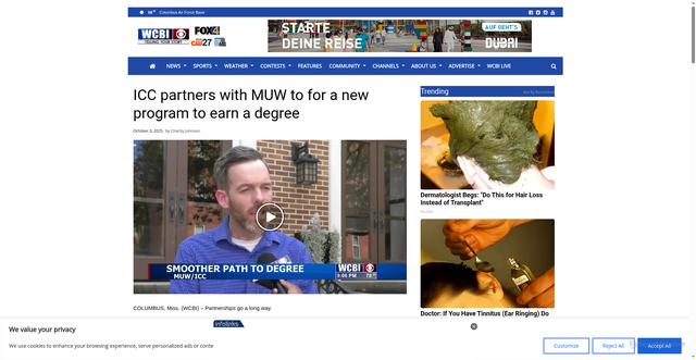 Security scan screenshot of https://www.wcbi.com/icc-partners-with-muw-to-help-students-earn-a-bachelors-degree/