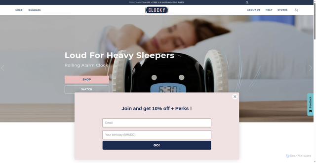 Security scan screenshot of https://clocky.com/?srsltid=AfmBOor_ux6cxpdr7e0So0iHp_xKQNw4J2S3gvtzJfJlVmooIIn0J2Up