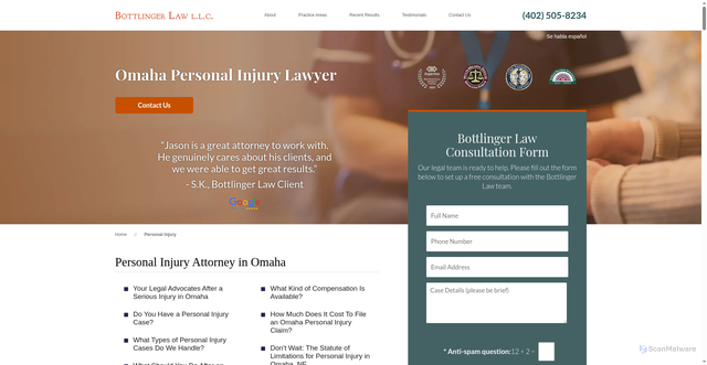 Security scan screenshot of https://www.bottlingerlaw.com/personal-injury/