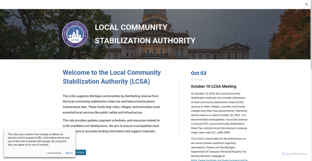 Security scan screenshot of https://www.localcommunitystabilizationauthoritymi.gov/