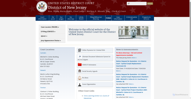 Security scan screenshot of https://www.njd.uscourts.gov