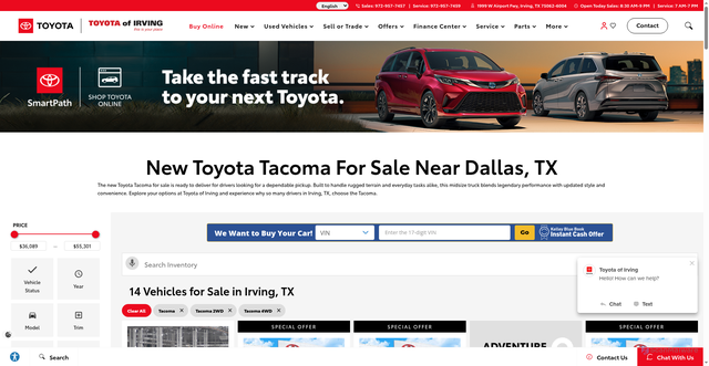 Security scan screenshot of https://www.toyotaofirving.com/new-vehicles/tacoma/