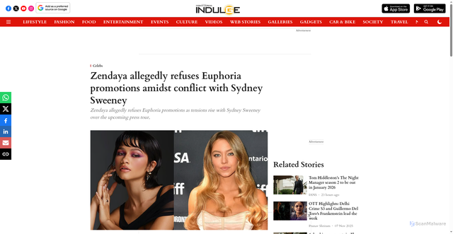 Security scan screenshot of https://www.indulgexpress.com/entertainment/celebs/2025/Nov/08/zendaya-allegedly-refuses-euphoria-promotions-amidst-conflict-with-sydney-sweeney