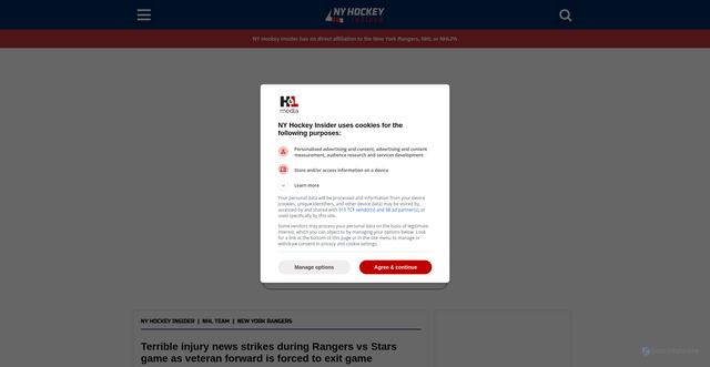 Security scan screenshot of https://www.nyhockeyinsider.com/nhl-team/new-york-rangers/terrible-injury-news-strikes-during-rangers-vs-stars-game-as-veteran-forward-is-forced-to-exit-game