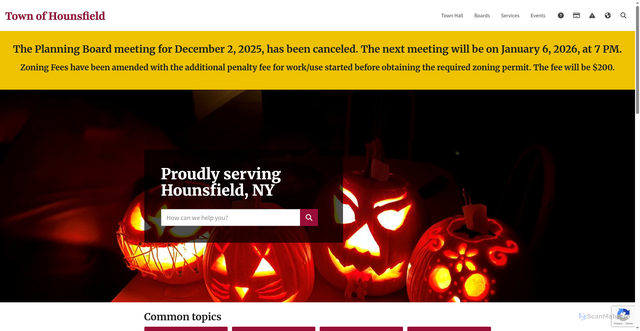 Security scan screenshot of https://townofhounsfield.gov/