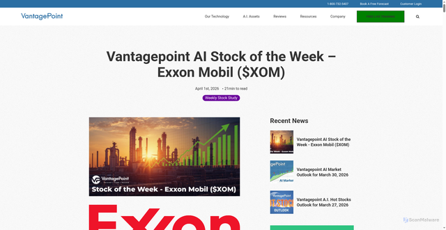 Security scan screenshot of https://www.vantagepointsoftware.com/blog/stock-of-the-week-xom-april-2026/