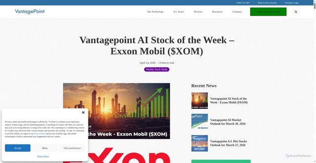 Security scan screenshot of https://www.vantagepointsoftware.com/blog/stock-of-the-week-xom-april-2026/