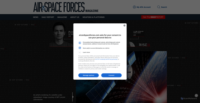 Security scan screenshot of https://www.airandspaceforces.com/new-rules-cybersecurity-pentagon-commercial-satellite-vendors/
