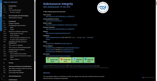 Security scan screenshot of https://www.w3.org/TR/sri-2/