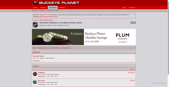 Security scan screenshot of https://buckeyeplanet.com/forum/sportsbook/nashville-predators-vs-anaheim-ducks-series.3765/outcome/anaheim-ducks.20590/