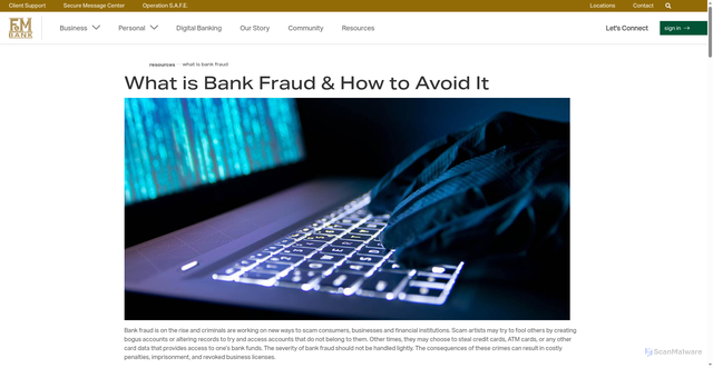 Security scan screenshot of https://www.fmb.com/resources/what-is-bank-fraud