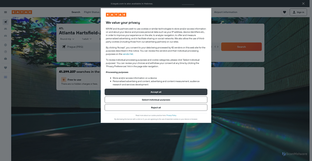 Security scan screenshot of https://www.il.kayak.com/Atlanta-Hartsfield-Jackson-Airport.ATL.ap.html