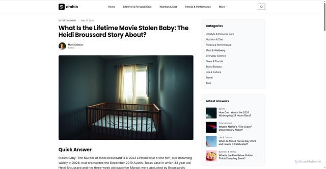 Security scan screenshot of https://dmbio.com/blog/what-is-the-lifetime-movie-stolen-baby-the-heidi-broussard-story-about